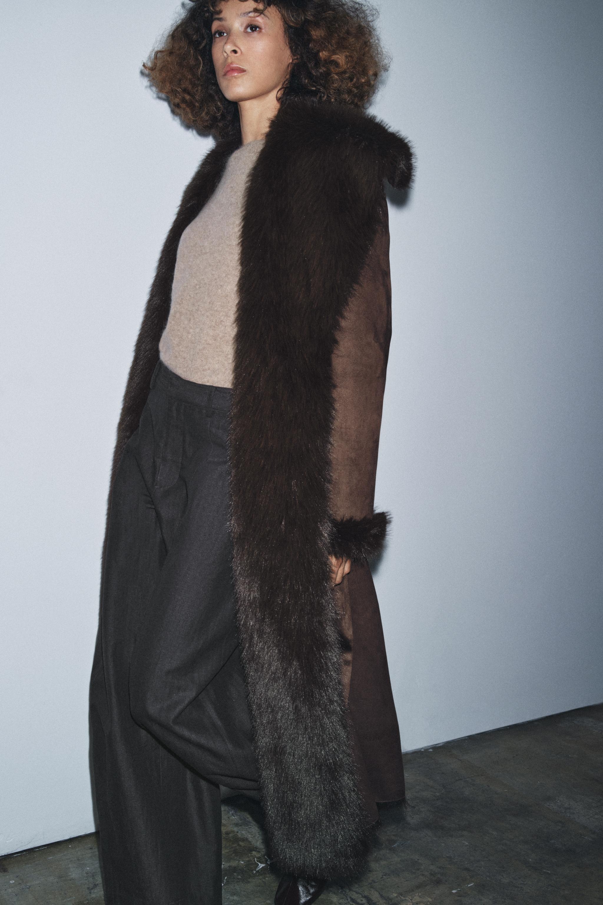BELTED FAUX FUR COAT ZW COLLECTION